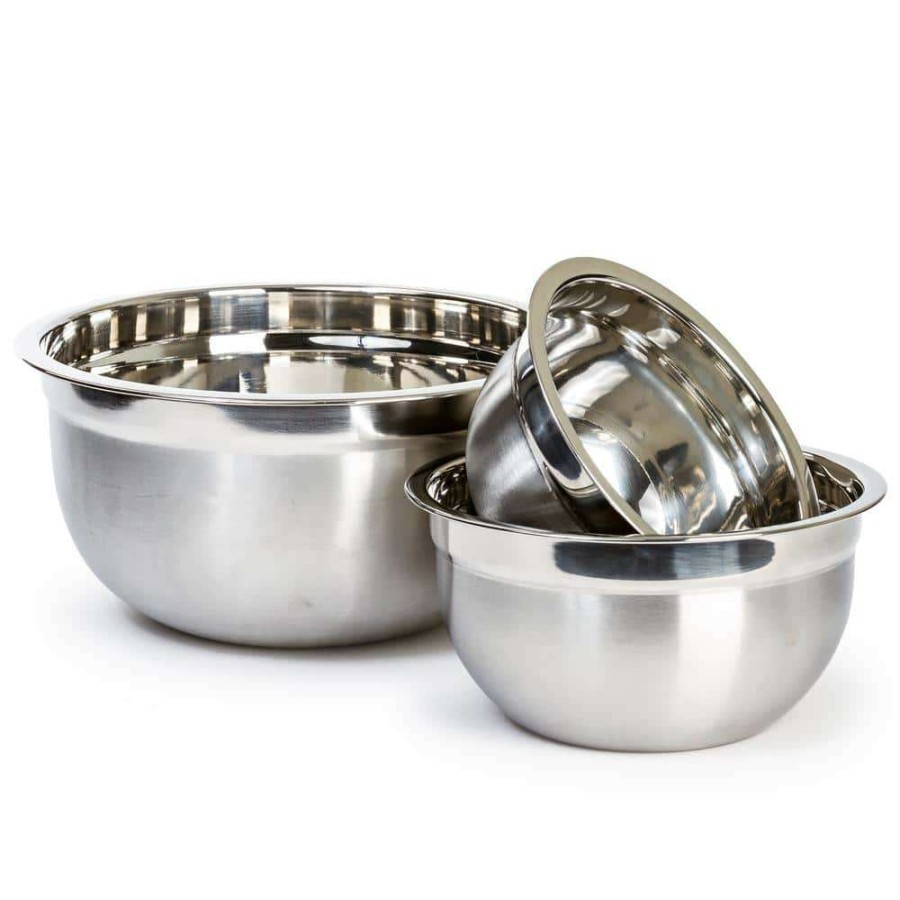 Baking Supplies * | Heavy Duty Stainless Steel German 3 Large Nested Mixing Bowl Set By Lexi Home