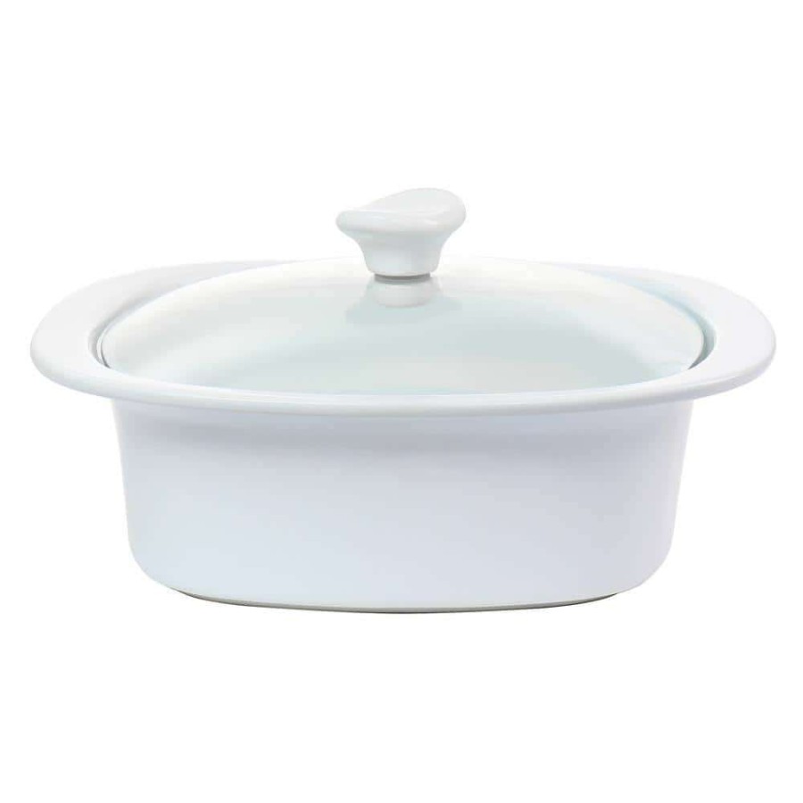 Casserole Dishes * | Gracious Dining 1.9 Qt. Stoneware Casserole In White With Glass Lid By Gibson Elite