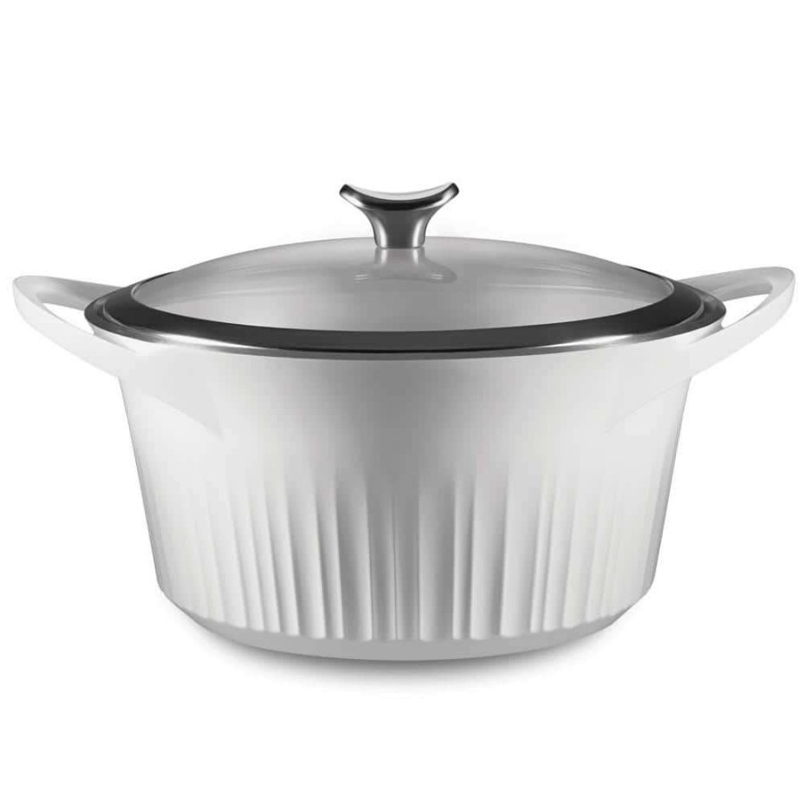 Baking Dishes * | 5.5 Qt. Cast Aluminum White Dutch Oven With Lid By Corningware