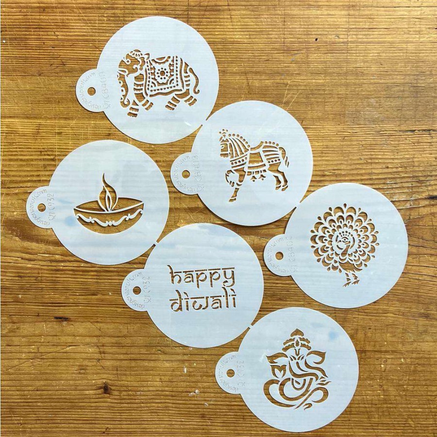 Baking Supplies * | Festive India, Happy Diwali Cookie Stencil Bundle (6 Patterns) By Designer Stencils