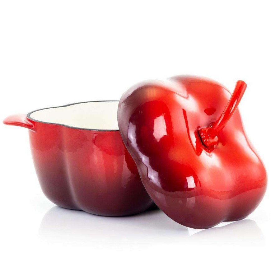 Casserole Dishes * | 3 Qt. Pepper Shaped Enameled Cast Iron Casserole In Red By Megachef