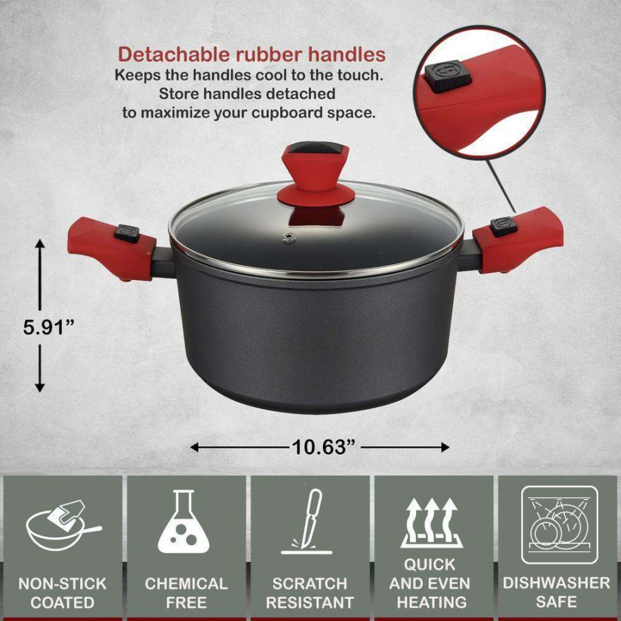 Casserole Dishes * | Infito By Amercook. 5L Stockpot Casserole & Glass Lid With Detachable Handle.Non-Stick Coated 9.5 In By Unbranded