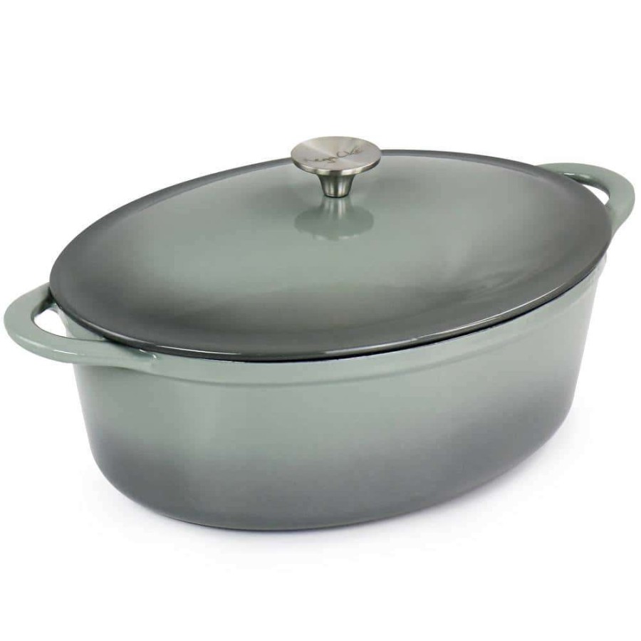 Casserole Dishes * | 7 Qt. Oval Enameled Cast Iron Casserole In Gray By Megachef