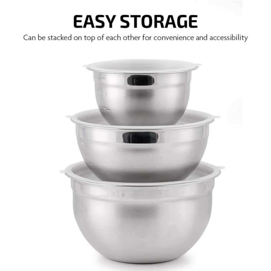 Baking Supplies * | 3-Piece Mixing Bowls With Lids Stainless Steel Kitchen Storage Bakeware Set By Ovente