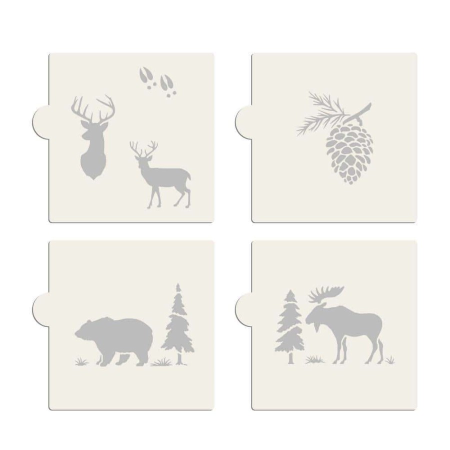 Baking Supplies * | Moose, Bear, Pinecone, Buck, Deer Cookie Stencil Bundle (6-Patterns Set) By Designer Stencils