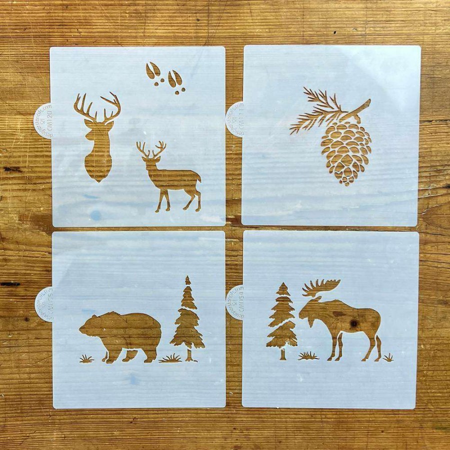 Baking Supplies * | Moose, Bear, Pinecone, Buck, Deer Cookie Stencil Bundle (6-Patterns Set) By Designer Stencils