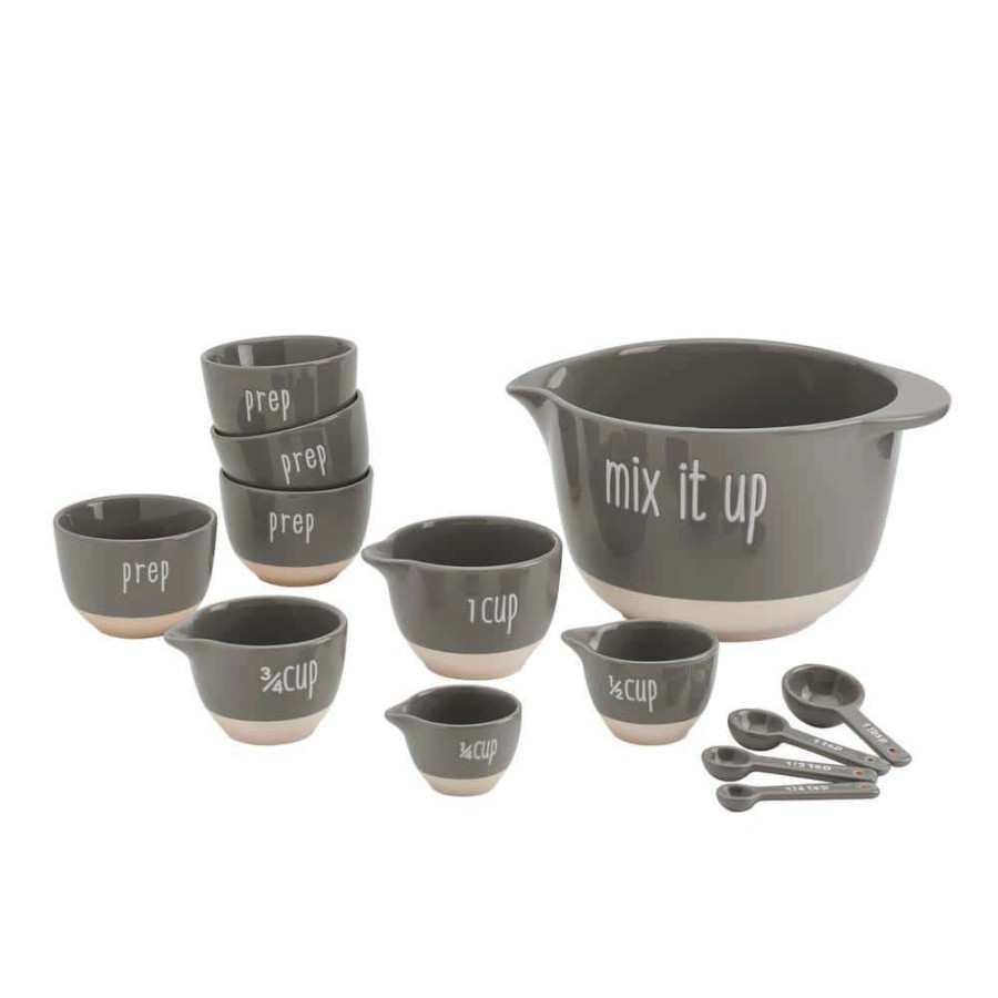 Baking Supplies * | 13-Piece Grey "Made With Love" Mixing Bowls Set With Prep Bowls By Tabletops Gallery