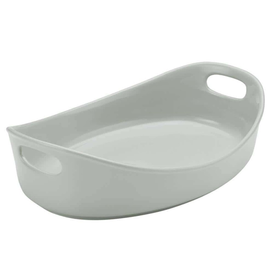 Baking Dishes * | 4.5 Qt. Light Sea Salt Gray Stoneware Bubble And Brown Oval Baker By Rachael Ray