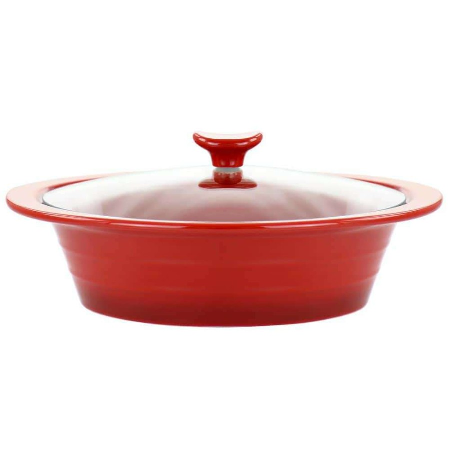 Casserole Dishes * | Appleton 2 Qt. Oval Stoneware Casserole Dish In Red With Glass Lid By Crock-Pot