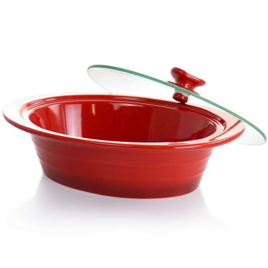 Casserole Dishes * | Appleton 2 Qt. Oval Stoneware Casserole Dish In Red With Glass Lid By Crock-Pot