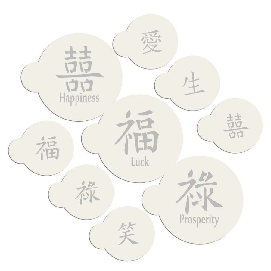 Baking Supplies * | Double Happiness, Luck And Prosperity, Mini Chinese Characters Cookie Stencil Bundle (9-Patterns Set) By Designer Stencils