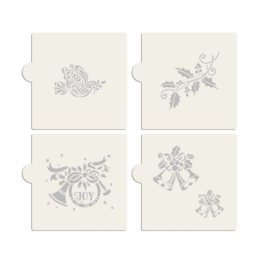 Baking Supplies * | Holly, Bells, Dove Of Peace, And Joy Cookie Stencil Bundle (5 Patterns) By Designer Stencils