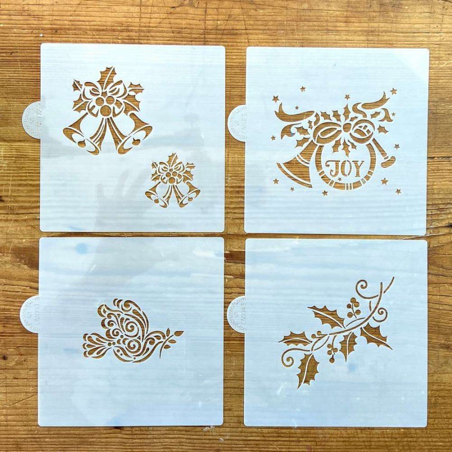 Baking Supplies * | Holly, Bells, Dove Of Peace, And Joy Cookie Stencil Bundle (5 Patterns) By Designer Stencils