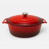 Casserole Dishes * | 6 Qt Oval Cast Iron Casserole Pan And Lid With Red Enamel Coating By Excelsteel