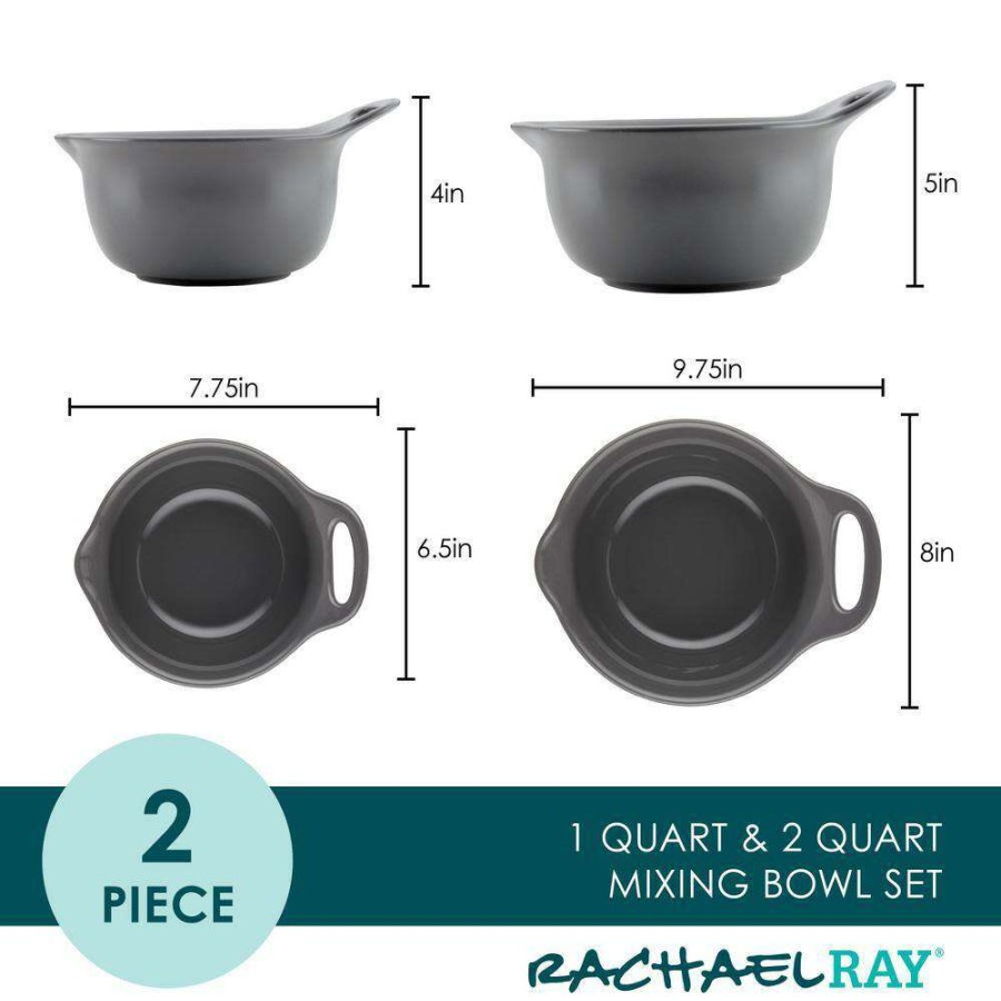 Baking Supplies * | 2-Piece Ceramic Dark Gray Mixing Bowl Set By Rachael Ray