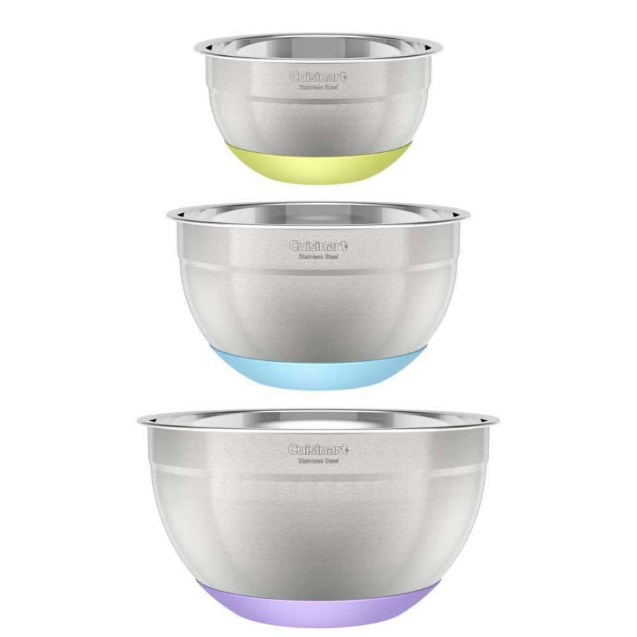 Baking Supplies * | Set Of 3 Stainless Steel Mixing Bowls With Non-Slip Base By Cuisinart