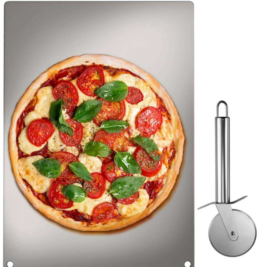 Pizza Pans * | Steel Pizza Plate 14 In. X 20 In. X 0.4 In. Non-Stick Surface Rectangle Pizza Stone With Pizza Cutter For Baking, Silver By Vevor