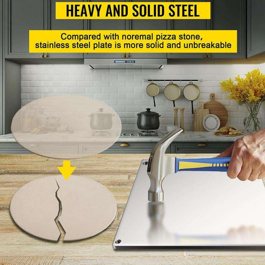 Pizza Pans * | Steel Pizza Plate 14 In. X 20 In. X 0.4 In. Non-Stick Surface Rectangle Pizza Stone With Pizza Cutter For Baking, Silver By Vevor