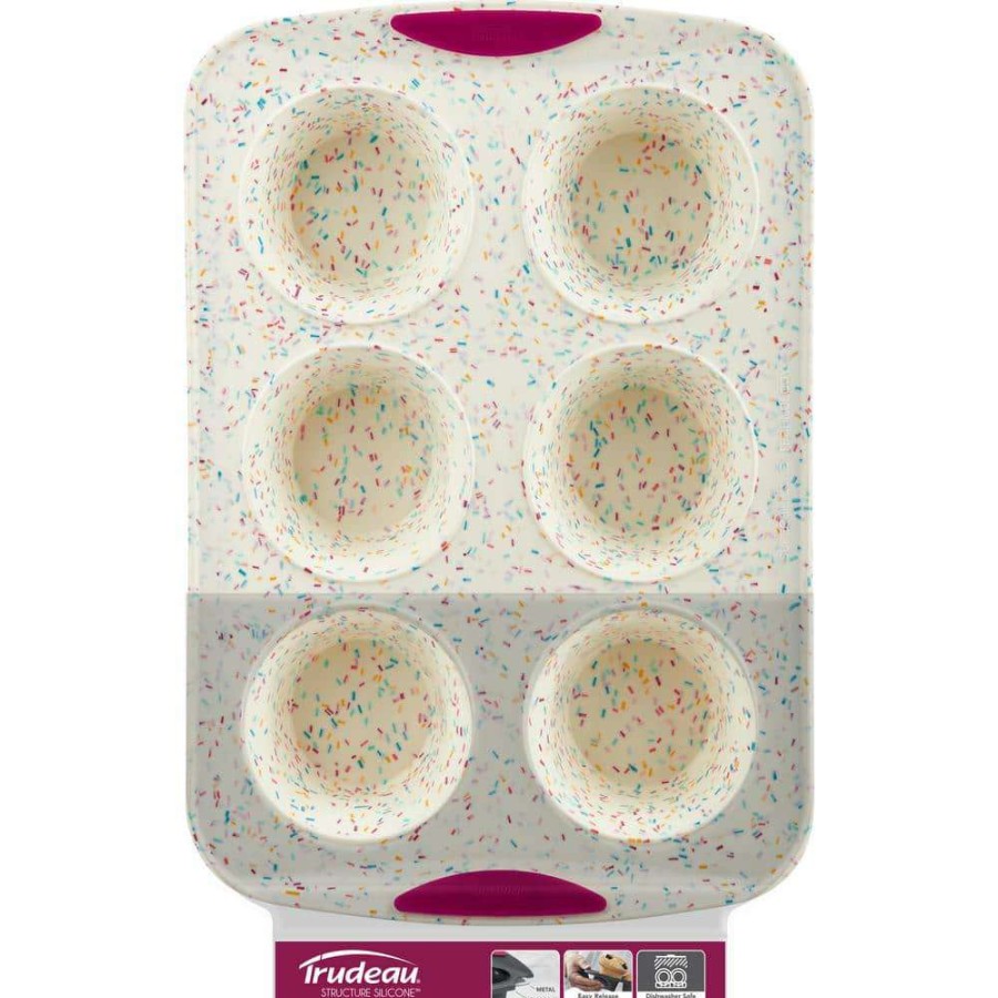 Baking Sheets * | 6-Count Jumbo Muffin Structure Silicone Confetti Fuchsia Baking Pan By Trudeau