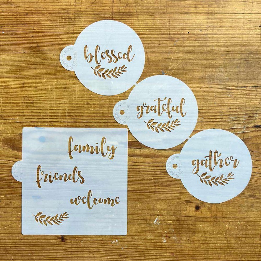 Baking Supplies * | Grateful, Blessed, Gather, Family, Friends, Welcome Lettering Cookie Stencil Bundle (7 Patterns) By Designer Stencils