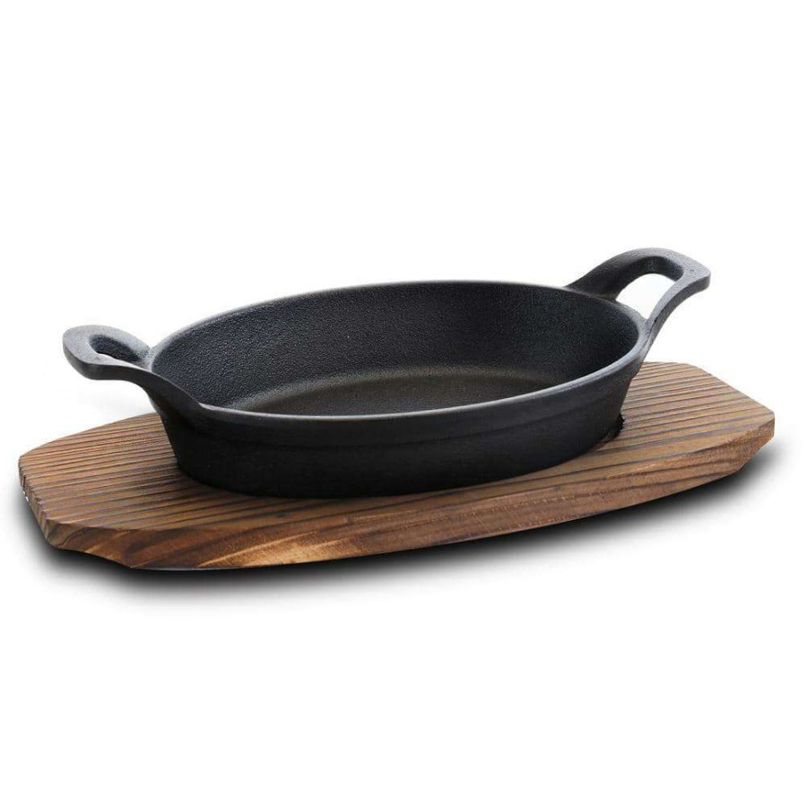 Baking Dishes * | Addlestone 10.5 In. Oval Cast Iron Server With Burned Furwood Base By General Store