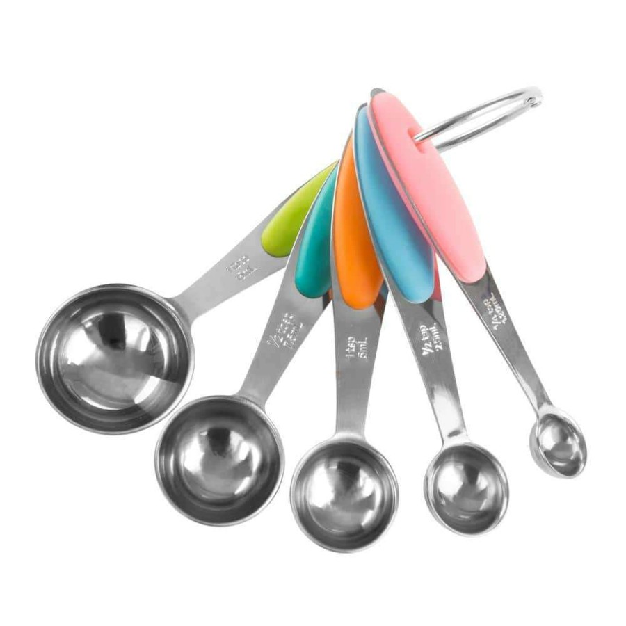 Baking Supplies * | 5-Piece Stainless Steel With Silicone Measuring Spoon Set By Classic Cuisine