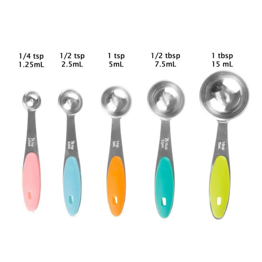 Baking Supplies * | 5-Piece Stainless Steel With Silicone Measuring Spoon Set By Classic Cuisine