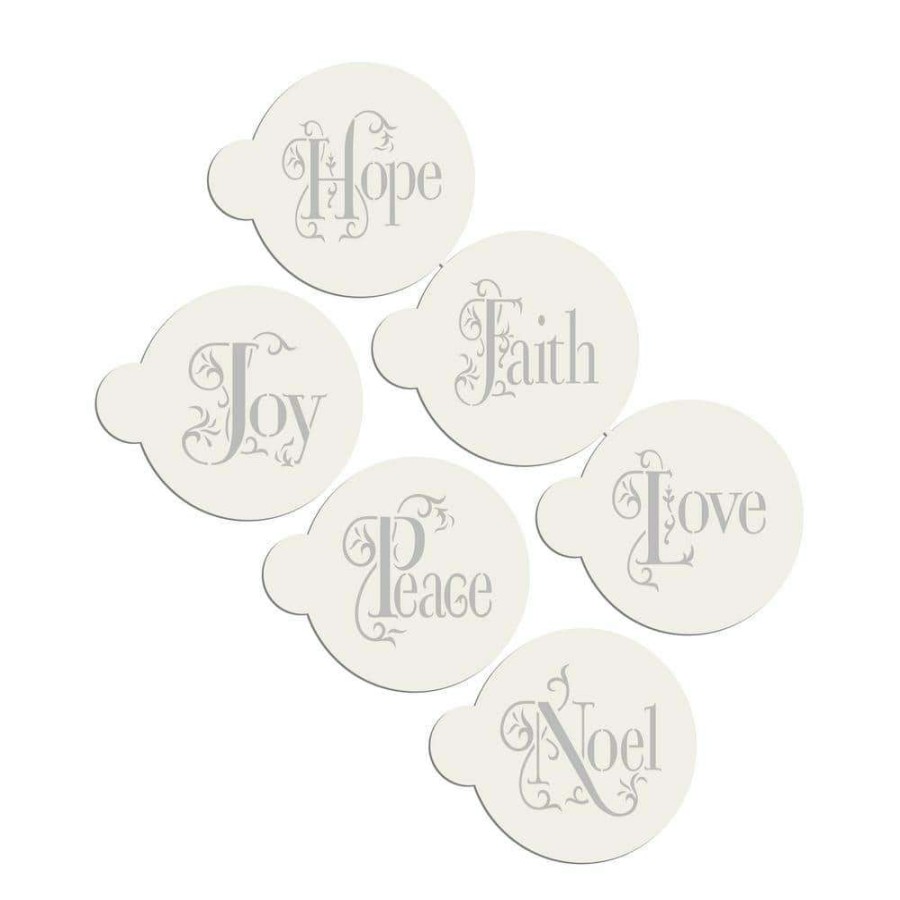 Baking Supplies * | Joy, Noel, Peace, Hope, Faith, Love Lettering Cookie Stencil Bundle (6-Patterns Set) By Designer Stencils