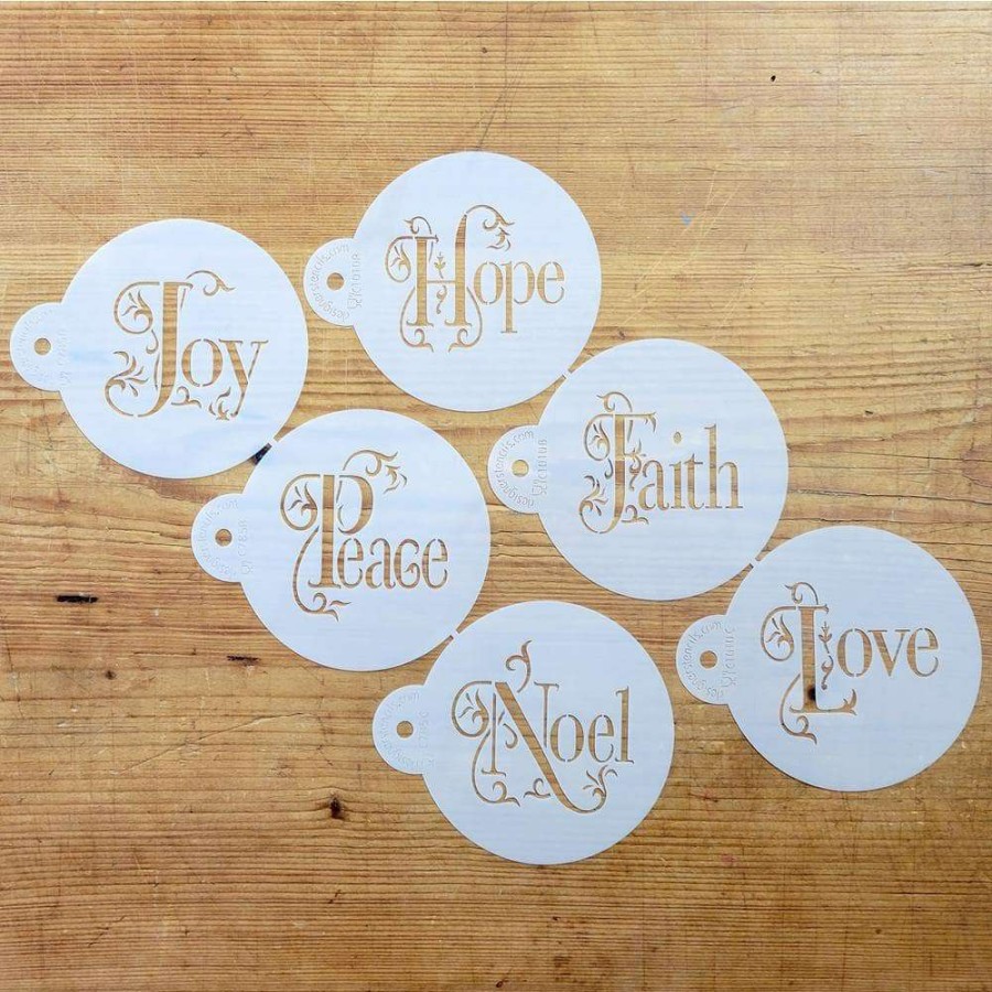 Baking Supplies * | Joy, Noel, Peace, Hope, Faith, Love Lettering Cookie Stencil Bundle (6-Patterns Set) By Designer Stencils