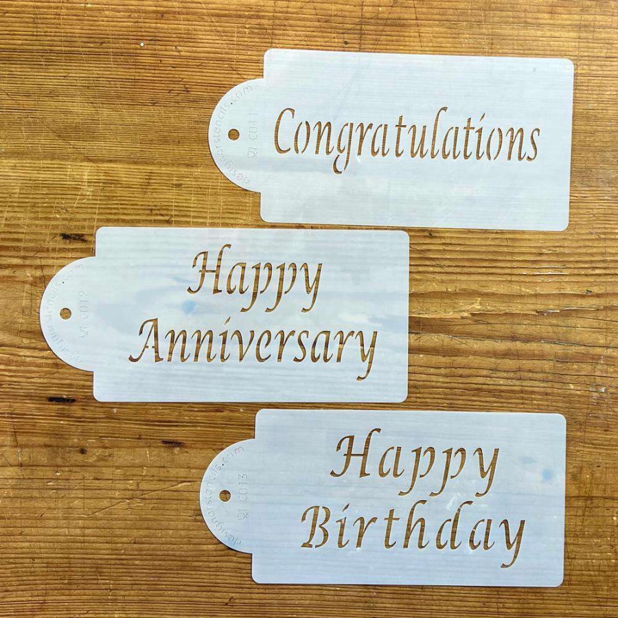 Baking Supplies * | Congratulations, Happy Anniversary, Happy Birthday Cake Stencil Bundle (3 Patterns) By Designer Stencils