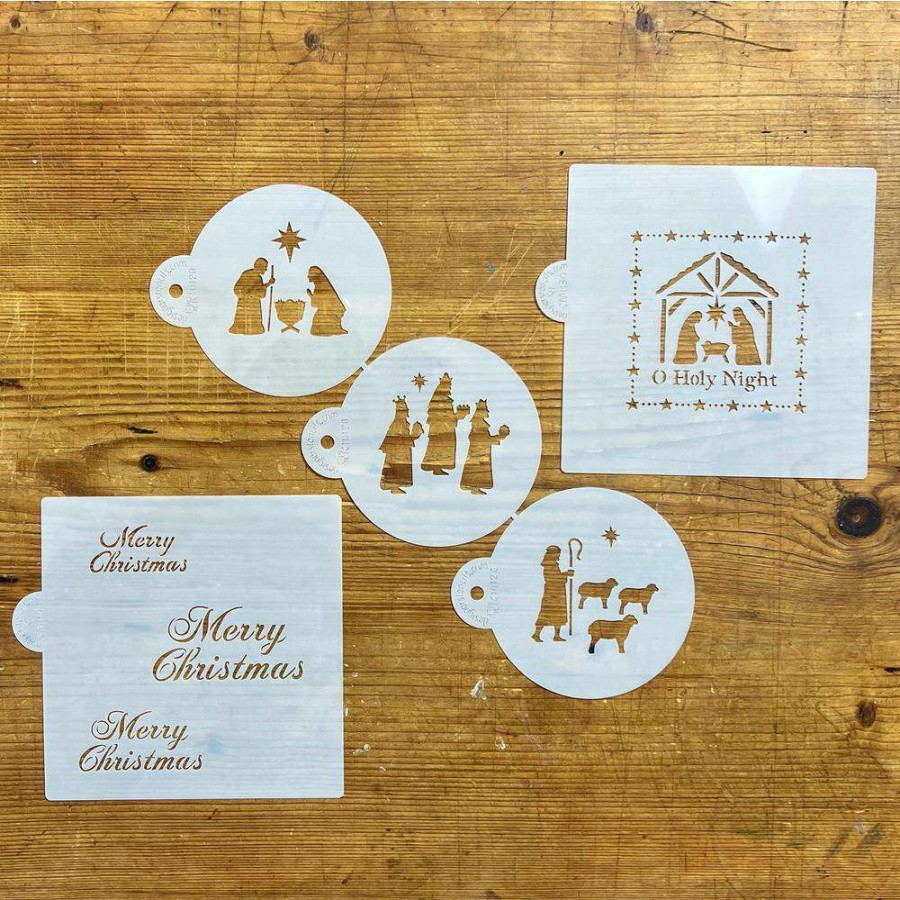 Baking Supplies * | Nativity, Wisemen, Shepherds, O Holy Night, Merry Christmas Cookie Stencil Bundle (7-Patterns) By Designer Stencils