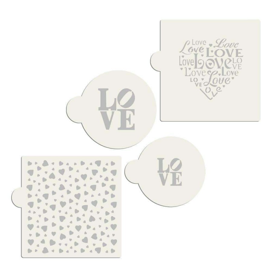 Baking Supplies * | Love And Scattered Hearts Cookie Stencil Bundle (4 Patterns) By Designer Stencils