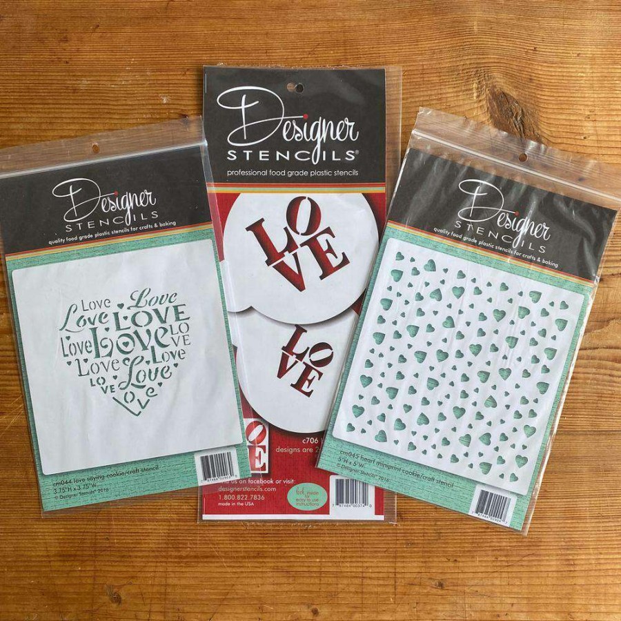 Baking Supplies * | Love And Scattered Hearts Cookie Stencil Bundle (4 Patterns) By Designer Stencils