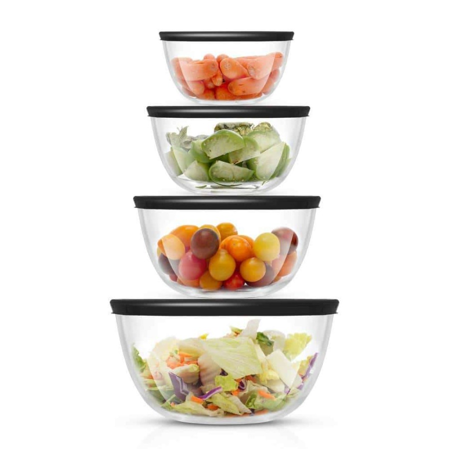 Baking Supplies * | Joyful 4 Piece Glass Black Mixing Bowls Set With Airtight Lids By Joyjolt