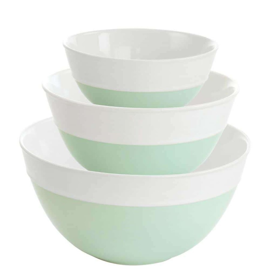 Baking Supplies * | 3-Piece Stoneware Duo-Tone Nesting Mixing Bowl Set In Mint And White By Martha Stewart