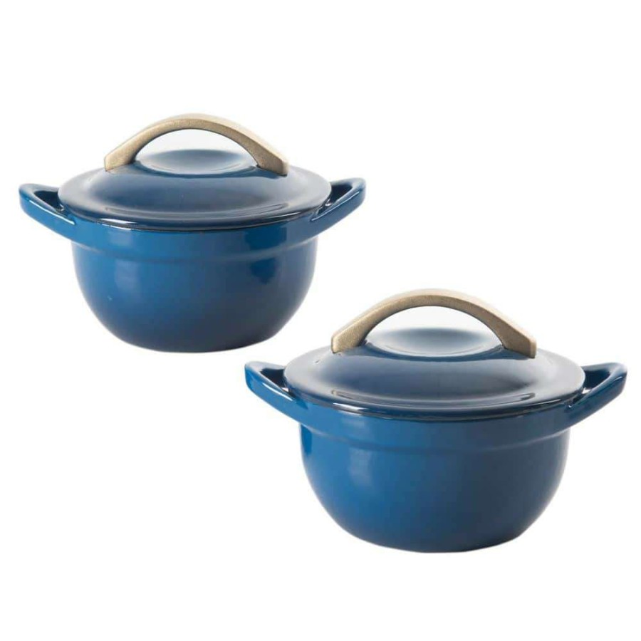 Casserole Dishes * | 2-Piece 4.7 In. Enameled Cast Iron Mini Casserole Set In Blue By Unbranded