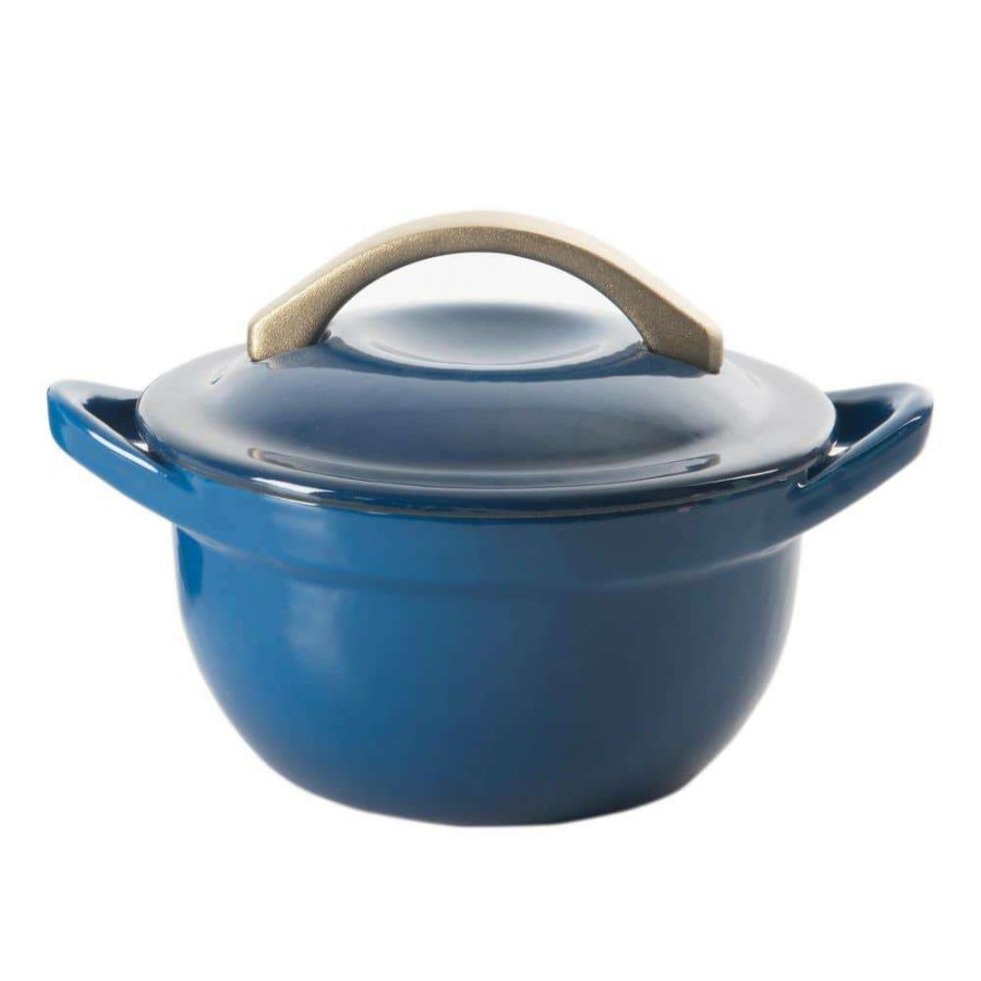 Casserole Dishes * | 2-Piece 4.7 In. Enameled Cast Iron Mini Casserole Set In Blue By Unbranded