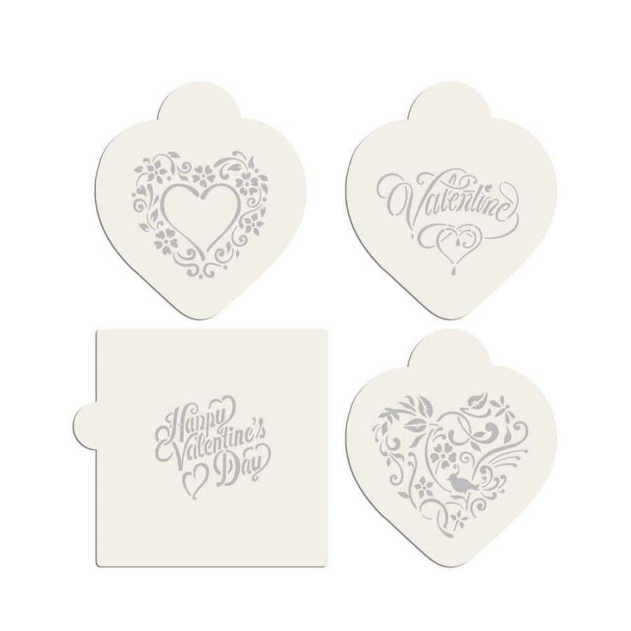 Baking Supplies * | Be My Valentine Heart Cookie Stencil Bundle (4 Patterns) By Designer Stencils