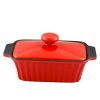 Casserole Dishes * | Denhoff Ribbed 8.5 In. Rectangular Stoneware Nonstick Casserole Dish In Red With Lid By Crock-Pot