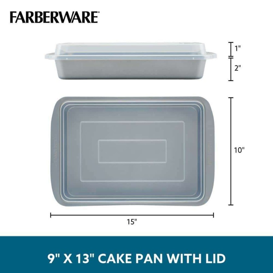 Cake Pans * | Smartbrown Bakeware Nonstick Rectangular Cake Pan With Lid 9 In. X 13 In. By Farberware