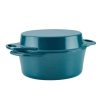 Casserole Dishes * | Create Delicious 4 Qt. Cast Iron Casserole Dish In Teal Shimmer With Griddle Lid By Rachael Ray