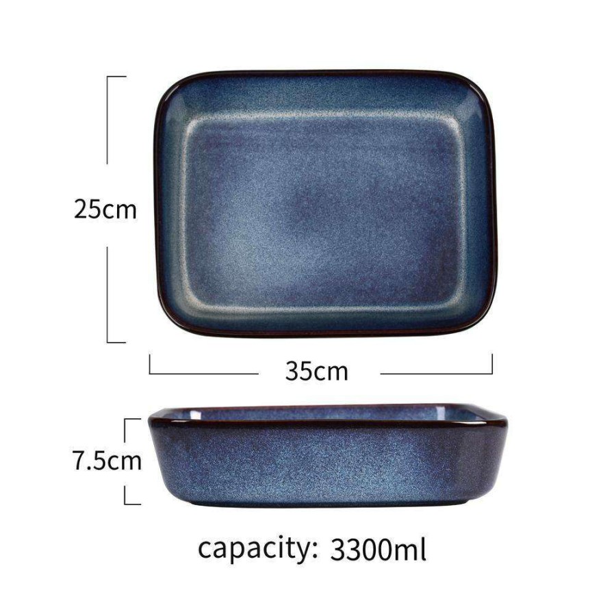 Baking Sheets * | Capri 1-Piece Rectangular Glaze Stoneware Starry Blue Oven Dish Set By Vancasso