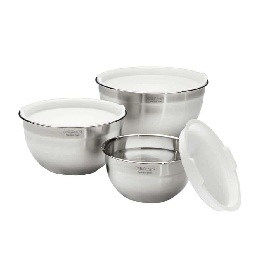 Baking Supplies * | 3-Piece Stainless Steel Mixing Bowl Set With Lids By Cuisinart