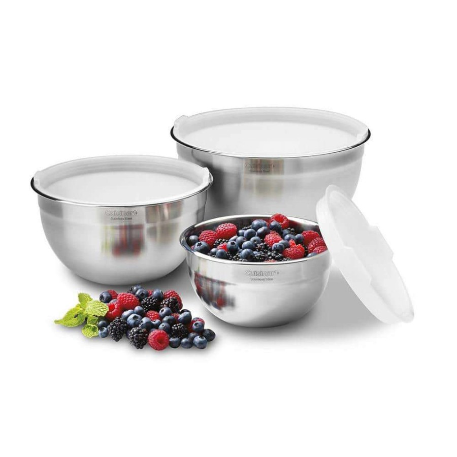 Baking Supplies * | 3-Piece Stainless Steel Mixing Bowl Set With Lids By Cuisinart