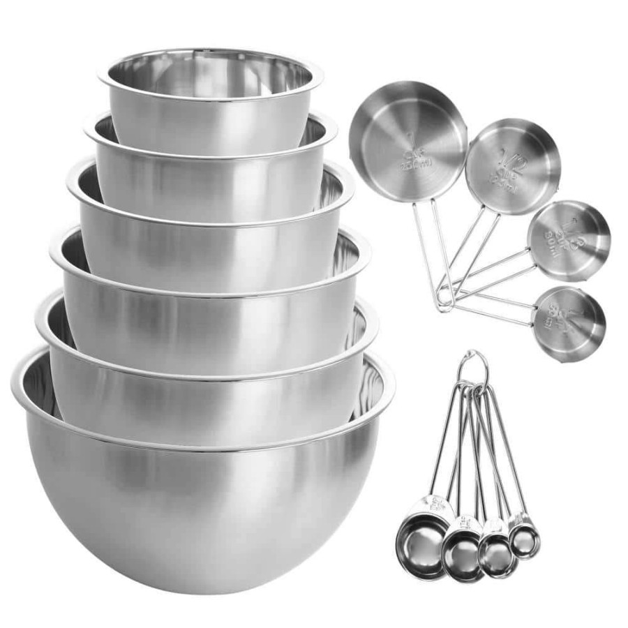 Baking Supplies * | 14-Piece Stainless Steel Measuring-Cup And Spoon Set With Mixing Bowls By Megachef