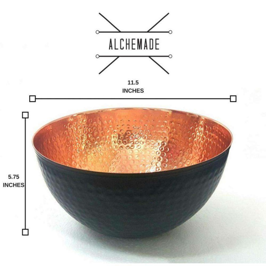 Baking Supplies * | 11.5 In. 100% Hammered Copper Mixing Bowl With Black Perfect For Everyday Kitchen Use Or As A Metal Decorative Bowl By Alchemade