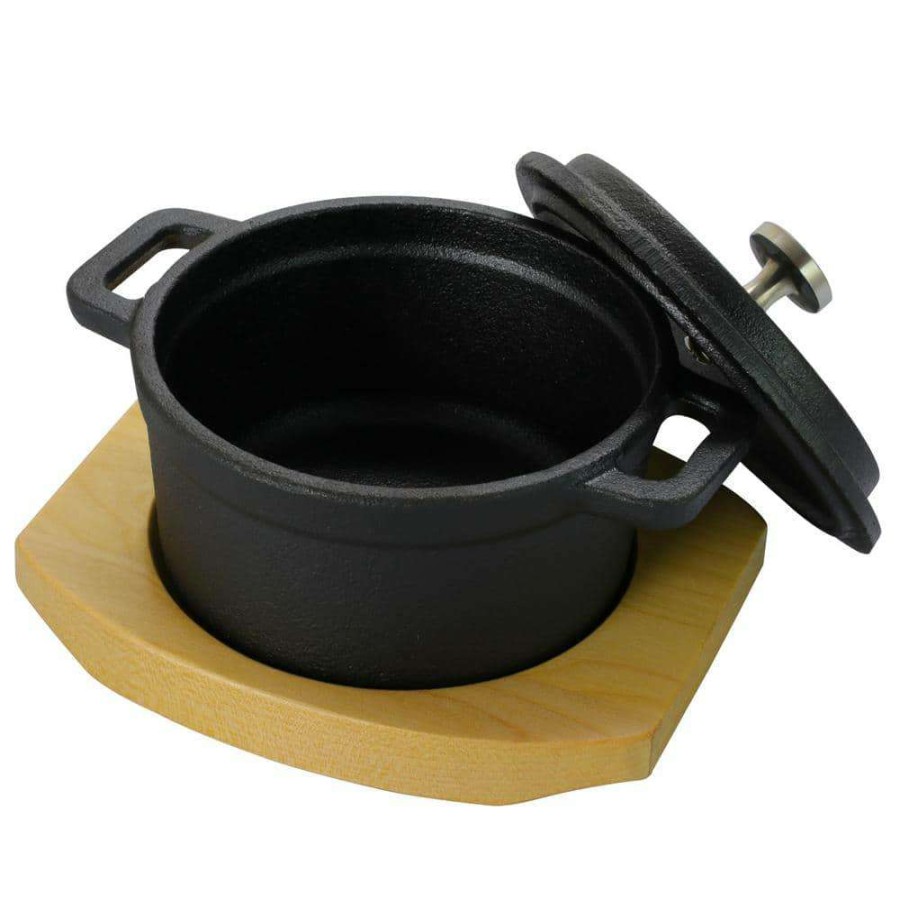 Casserole Dishes * | Campton 0.30 Qt. Oval Cast Iron Mini Casserole With Lid And Wooden Base By Gibson Home