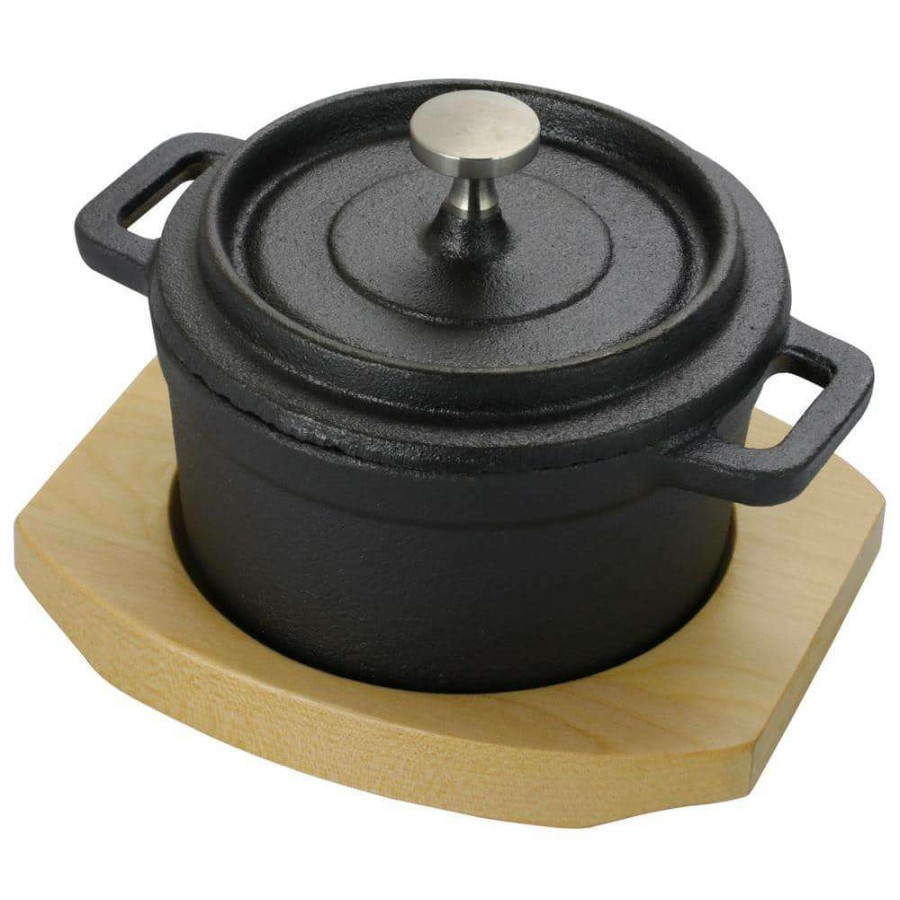 Casserole Dishes * | Campton 0.30 Qt. Oval Cast Iron Mini Casserole With Lid And Wooden Base By Gibson Home