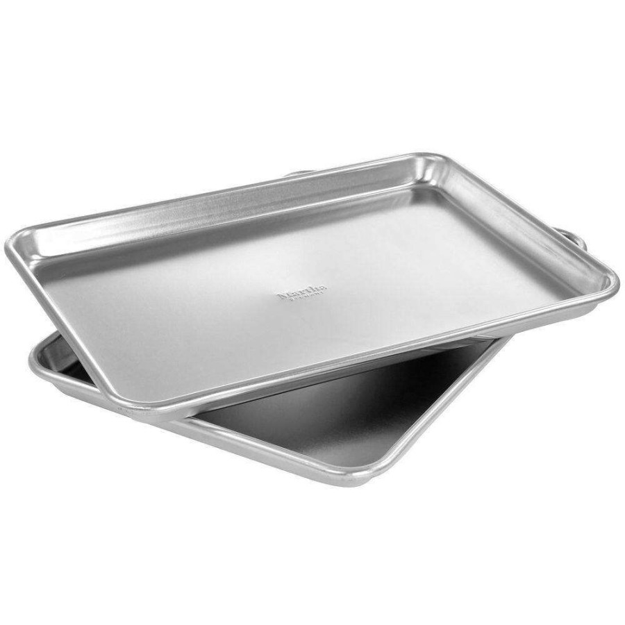 Baking Sheets * | 2-Piece Aluminum 15 In. X 11 In. Cookie Sheet Set In Silver By Martha Stewart