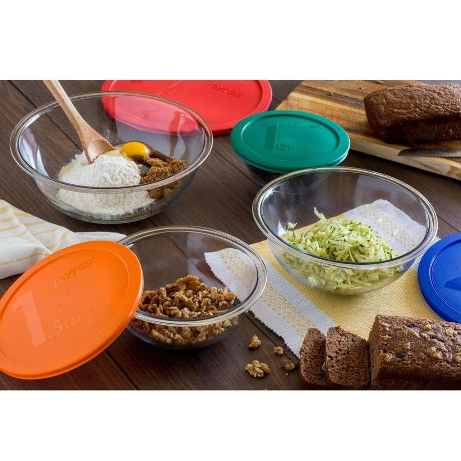 Baking Supplies * | Smart Essentials 6-Piece Glass Mixing Bowl Set With Assorted Colored Lids By Pyrex